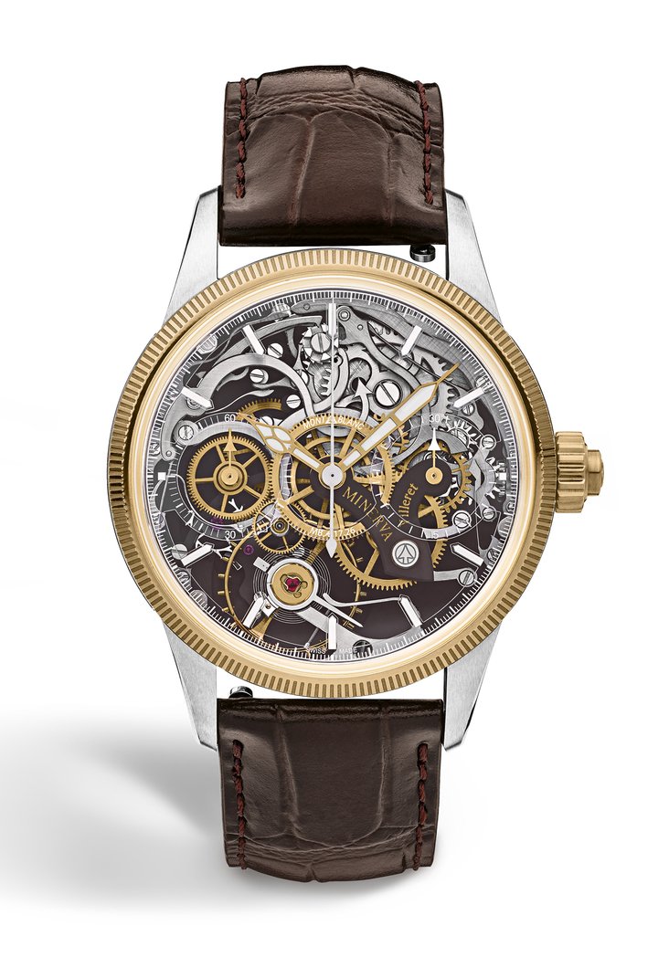 The new 1858 The Unveiled Minerva Chronograph Limited Edition of 100 pieces combines tradition with a contemporary design thanks to the functionality of a monopusher chronograph and a new brown and gold aesthetic that can be admired both on the inside and the outside of the watch. The timepiece is fitted with an engraved caseback featuring an intricate drawing of the historic Minerva Manufacture.