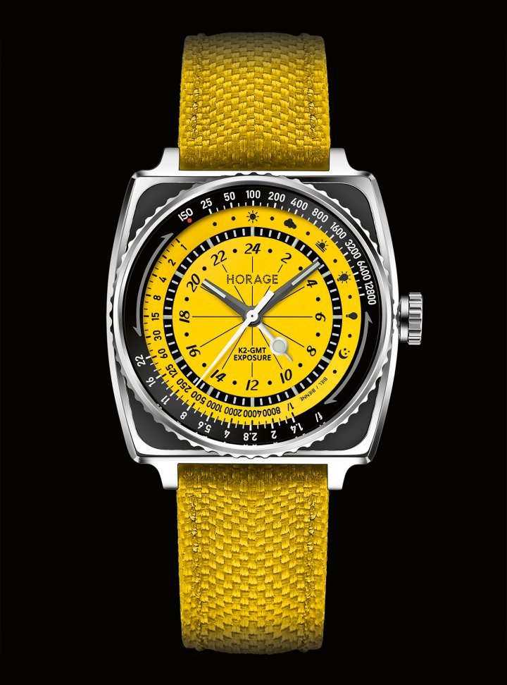 The dark theme of the Lensman 1, which paid tribute to professional cameras that were often blacked out, continues with the Lensman 2 in black, albeit with two lighter dial colour options. Bright silver is reserved for the Brian Griffin special edition, while the standard models are available in either yellow or black. The dials are technically stunning, but the real show-stopper is the bezel that doubles as an exposure calculator.