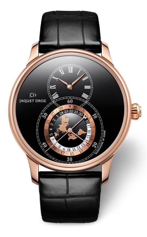 Grande Seconde Dual Time, red gold version with black Grand Feu enamel dial.