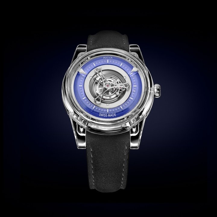 The Purity model with a central tourbillon, equipped with a proprietary movement, the new face of the brand. It is also its first automatic manufacture calibre.