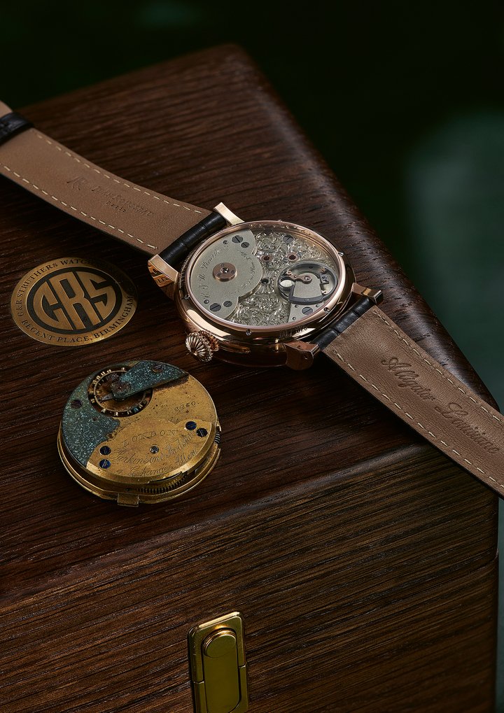 For their first in-house movement, nicknamed “Project 248”, the Struthers revived a traditional English lever escapement, among several other archaic features, with the latest advancements in materials and technology, picking up where the British industry left off in the late 19th century. The design of the top plate was inspired by an English pocket watch from 1880 in the Struthers' historical movement collection.