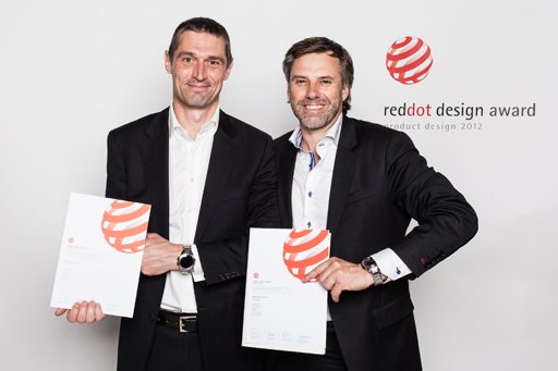 Halda designer Andreas Lundquist, left and CEO Mikael Sandström, right, with the brand's award
