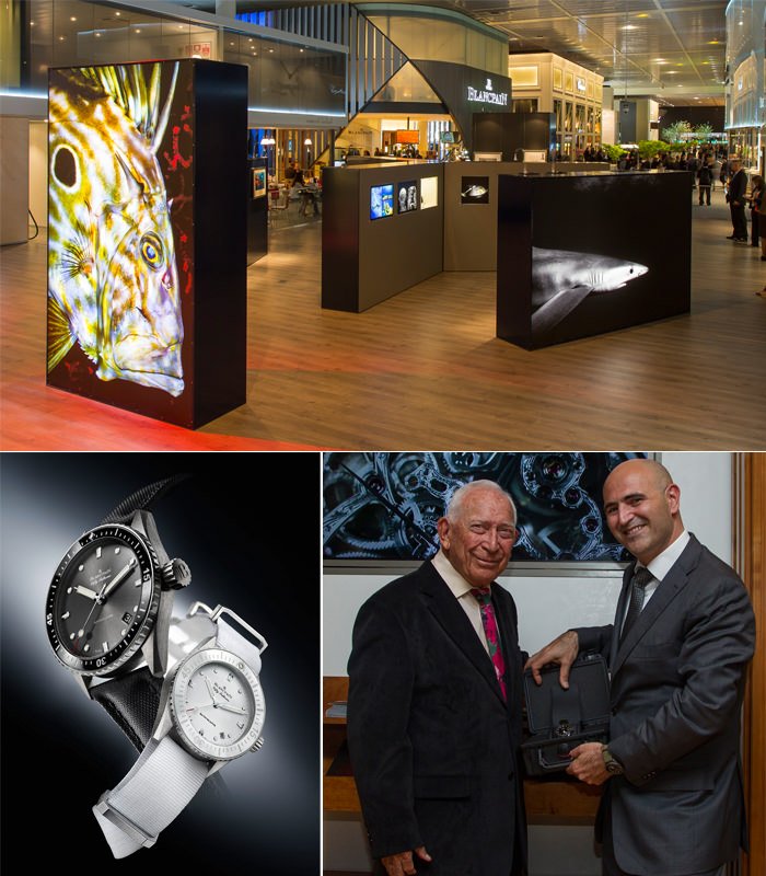 Above: Blancpain exihibition for the Fifty Fathoms' 60th anniversary - Below Left: Fifty Fathoms Bathyscaphe - Below Right: Jean-Jacques Fiechter & Marc A. Hayek
