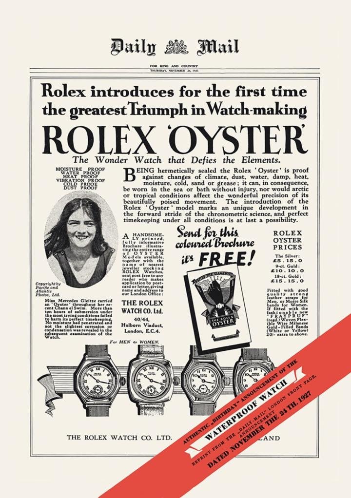 Advertisement for the Rolex “Oyster”, 1927