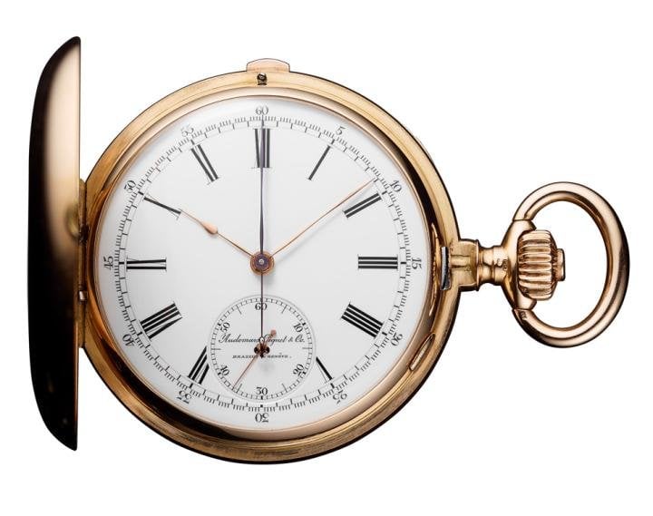Central instant minute counter pocket chronograph, dating back to 1899.