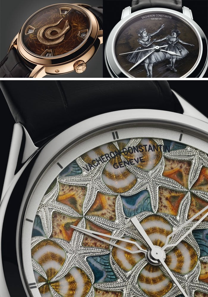 Top left: La Légende du Zodiaque Chinois collection - Top right: Hommage à l'Art de la Danse - Dance Class collection - Bottom: Timepiece from the Infinite Universe collection