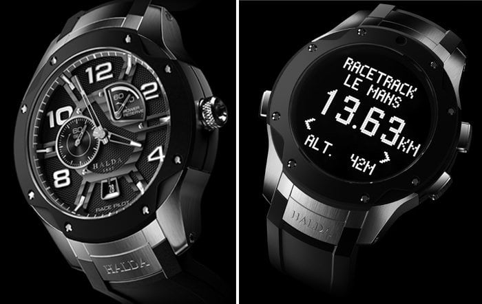 Left: Halda Race Pilot Watch - Right: Race Pilot Watch with Digital Top ON