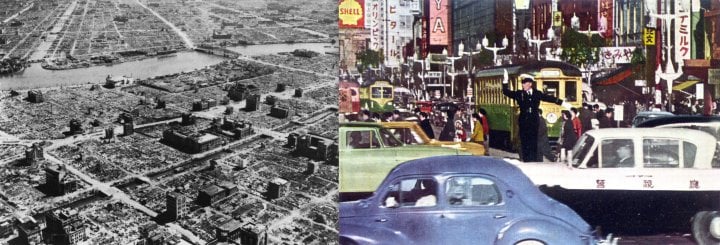 Left: Tokyo in 1945 after heavy bombing - Right: Tokyo in 1960