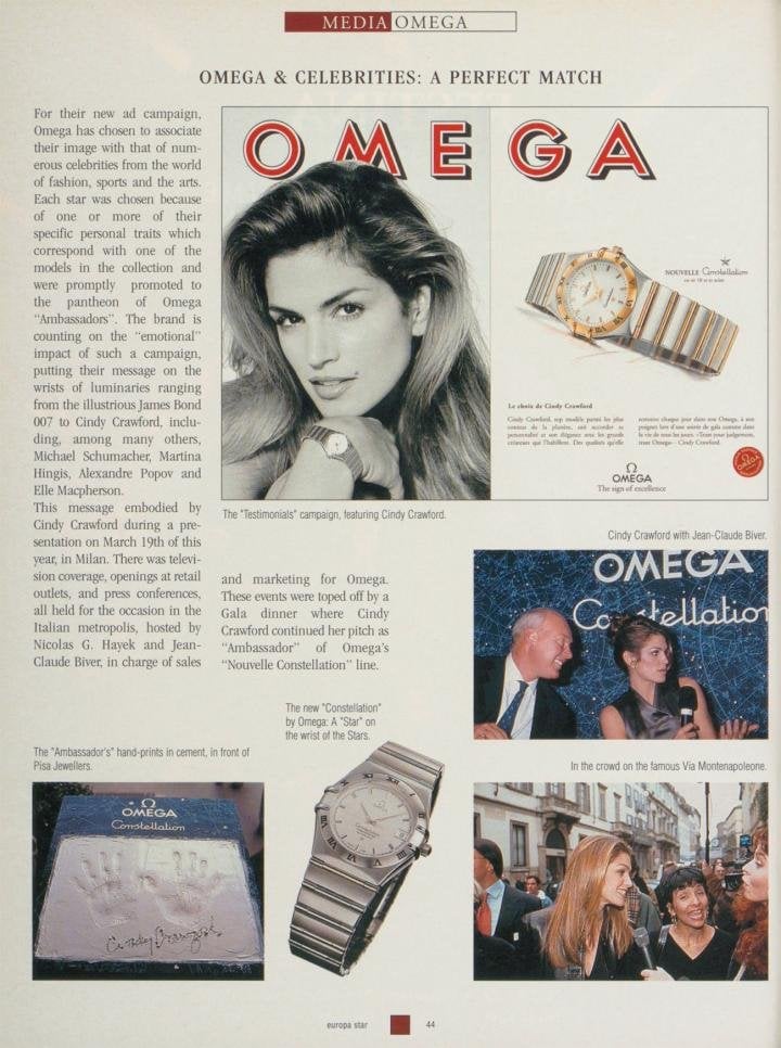 Cindy Crawford, as she appeared in Europa Star in 1996. The “Cindy Crawford effect” was immediate and far-reaching, and a certain Jean-Claude Biver had a lot to do with it.