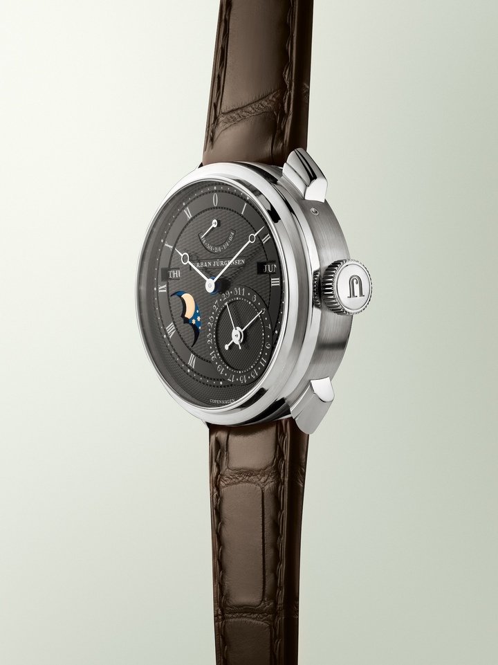 The UJ-3, a collaboration with Andreas Strehler, combines a precision moon-phase indication that is accurate for 14,000 years with Urban Jürgensen's double wheel natural escapement.