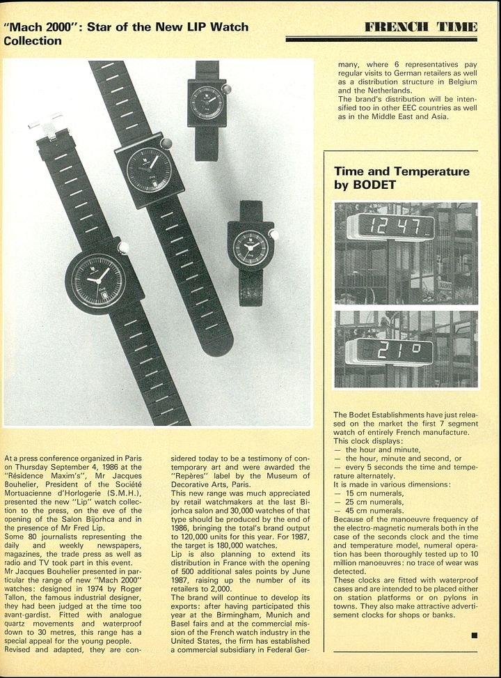 The Mach 2000, designed by Roger Tallon (and re-released by Lip) in a 1986 issue of Europa Star.