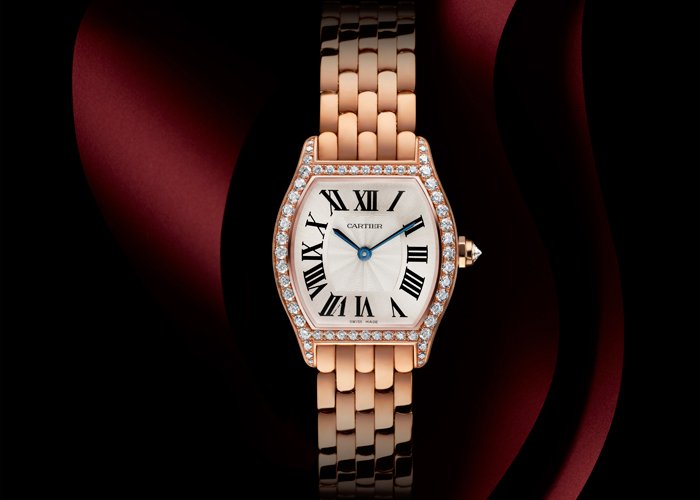 Tortue Watch (small model) in pink gold with diamonds by Cartier