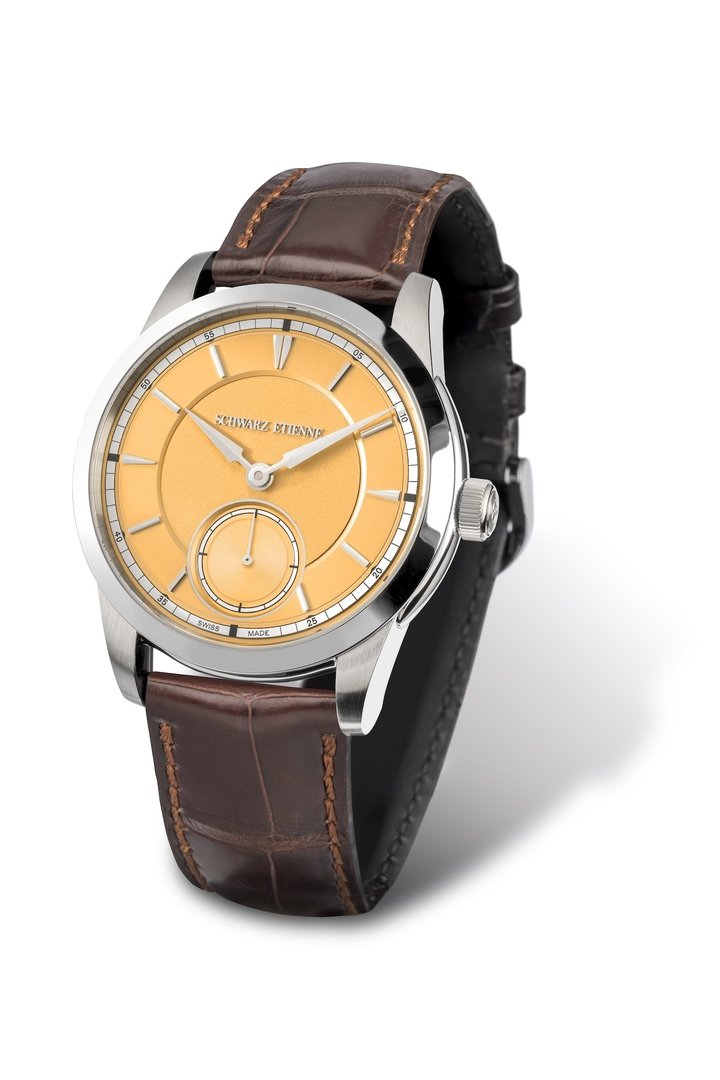 Offered in three shades — silver, slate and 4N gold-toned — the 1902 Petite Seconde is crafted in Grade 5 titanium, a first for Schwarz Etienne. 