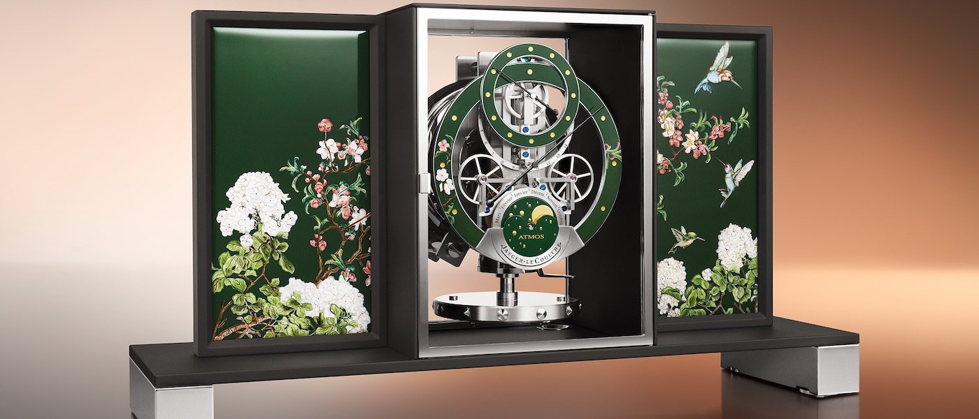 Jaeger-LeCoultre Atmos Enamel Colibris and Atmos Wood Marqueterie