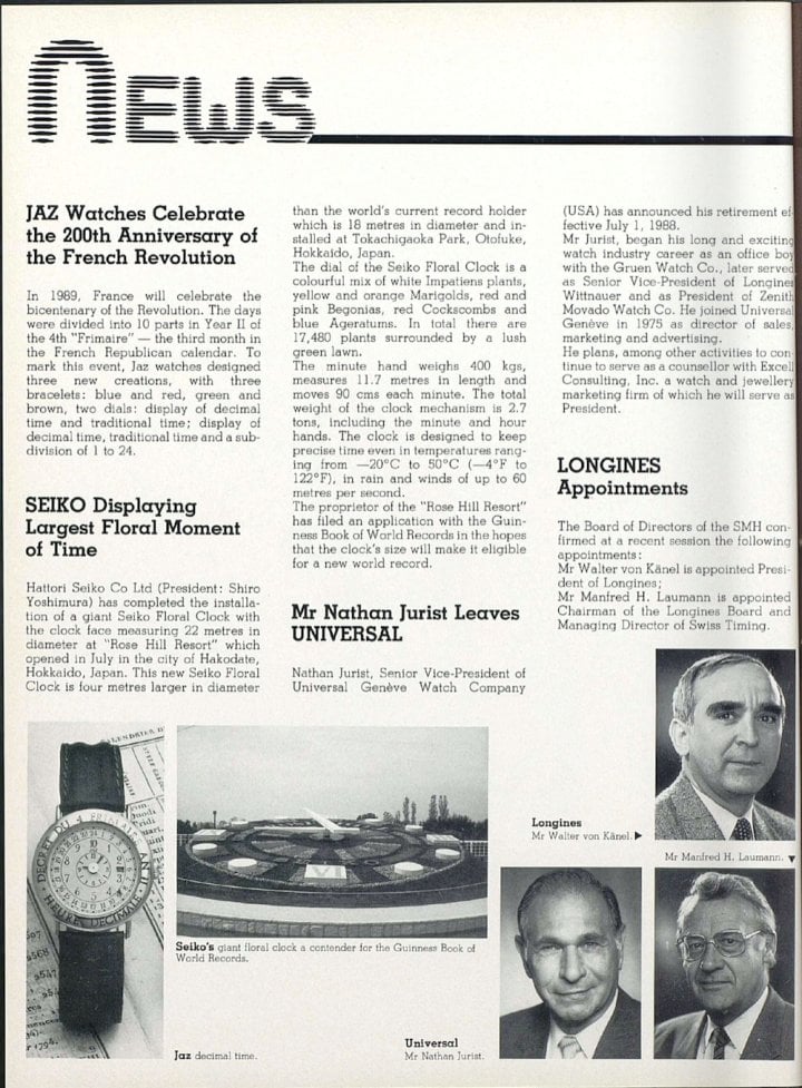 In 1988, Walter von Känel (on the right of the page) was appointed President of Longines.