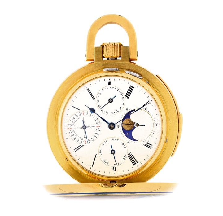The Patek Philippe Henry Graves Jr. Supercomplication, the world's most complicated pocket watch at the time of its completion, sold at Sotheby's in Geneva on November 11, 2014 for CHF 23.2 million (US$ 24 million).