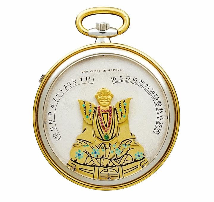 Chinese Magician pocket watch, 1927, yellow gold, osmior, enamel, Breguet movement, Van Cleef & Arpels Collection.