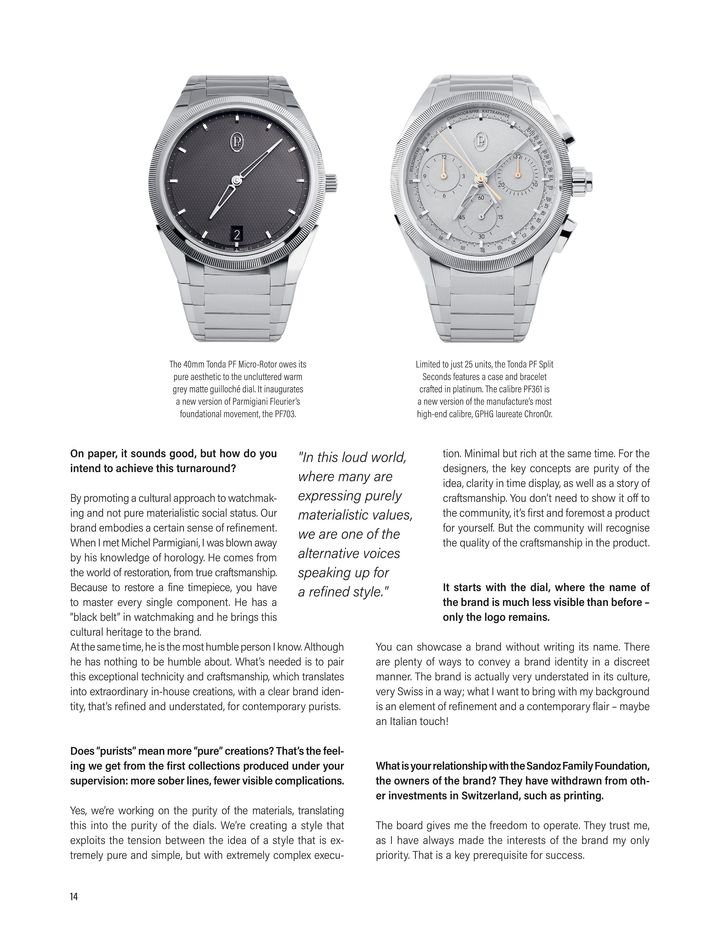 An interview with newly appointed CEO Guido Terreni on his vision for Parmigiani Fleurier, in 2021 in Europa Star.