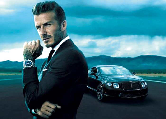 David Beckham advertising the Bentley GMT Light Body B04 watch by Breitling