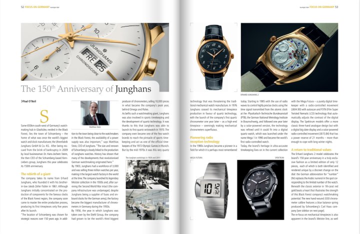 The 150th anniversary of Junghans in 2011, under new ownership, is described as the “rebirth of a giant”. The revival of the Meister line signals a re-focus on mechanical timepieces. 