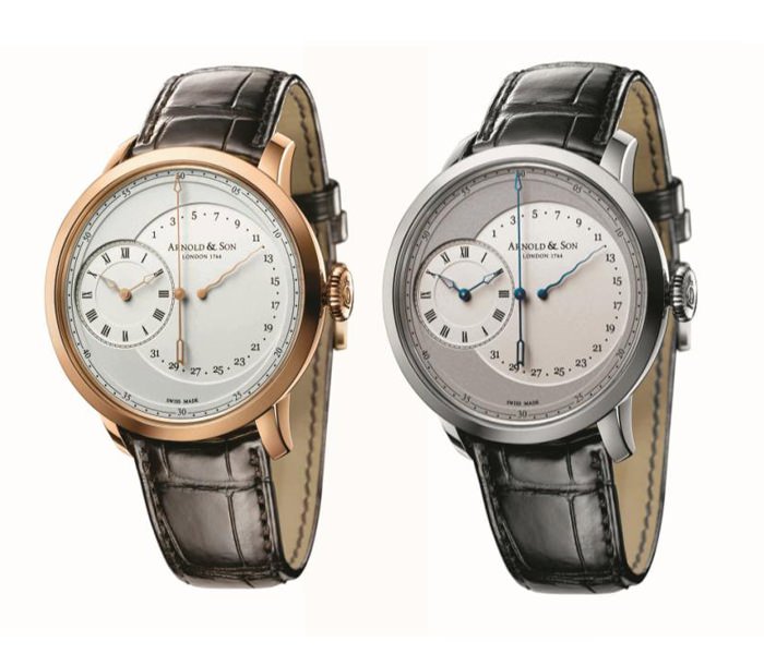 TBR Timepieces - Left: 18-carat rose gold case, silvery-white and silvery opaline dial, case diameter 44 mm, A&S6008 exclusive Arnold & Son mechanical movement, self-winding © Arnold & Son - Right: Stainless steel case, light-grey and silvery opaline dial, case diameter 44 mm, A&S6008 exclusive Arnold & Son mechanical movement, self-winding © Arnold & Son
