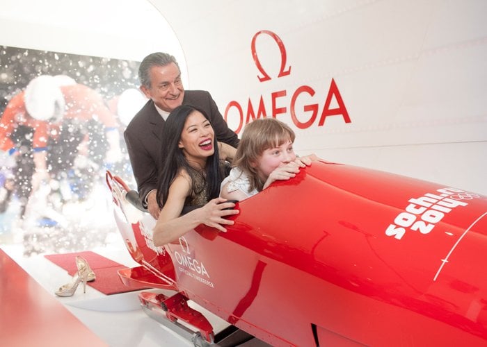 From Left to Right: Omega President Stephen Urquhart, Vanessa Mae and eleven years old Elizaveta Stakhurskaya, winner of a number of major regional musical competitions in Russia.
