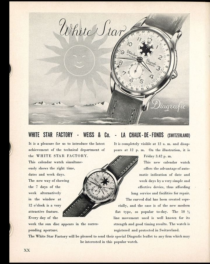 The White Star brand and its Diagrafic model in a 1952 edition of Europa Star.