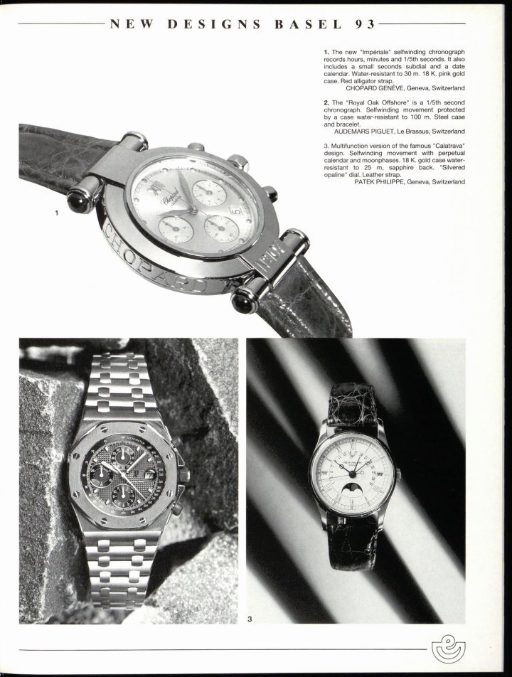 The first glimpse of the Audemars Piguet Royal Oak Offshore in the Europa Star archives is an understated mention as part of our coverage of Basel 93. This was the first chronograph to wear the Royal Oak name, and this was the focus rather than the size or styling.