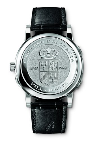 A. Lange & Söhne timepiece with a hand-engraved case back in white gold (displaying the competition's coat of arms)