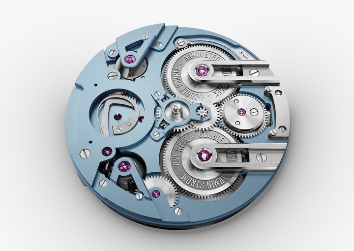 The One Week, as its name suggests, offers seven days of power reserve. The manual-winding ARM21 has two sequence-mounted barrels which are visible on the dial side. Frequency has been increased from 2.5 Hz to 3.5 Hz.