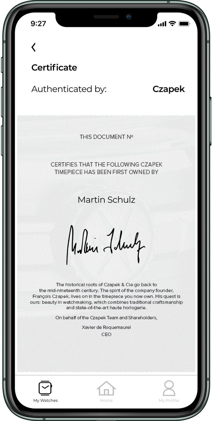 A certificate of authenticity protected by blockchain.