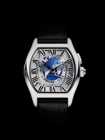 Cartier Tortue multiple time zone watch in white gold