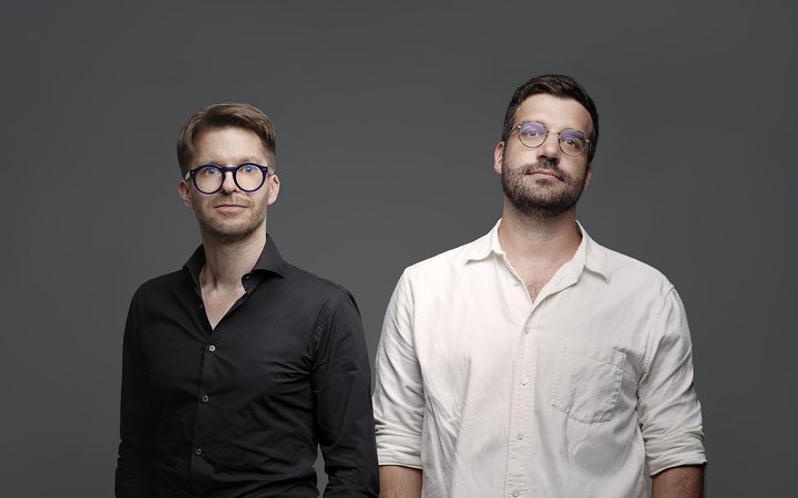 Sébastien Chaulmontet, founder of Albishorn Watches (left), with Fabien Collioud, head of design for the brand, which has made the historical world of watchmaking its playground.