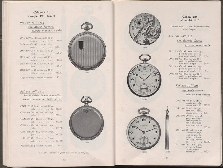Examples of pocket watch models sold by Tissot in 1925. Tissot catalogue n°6, 1925, pp 34b and 35. Tissot Museum Collection. 