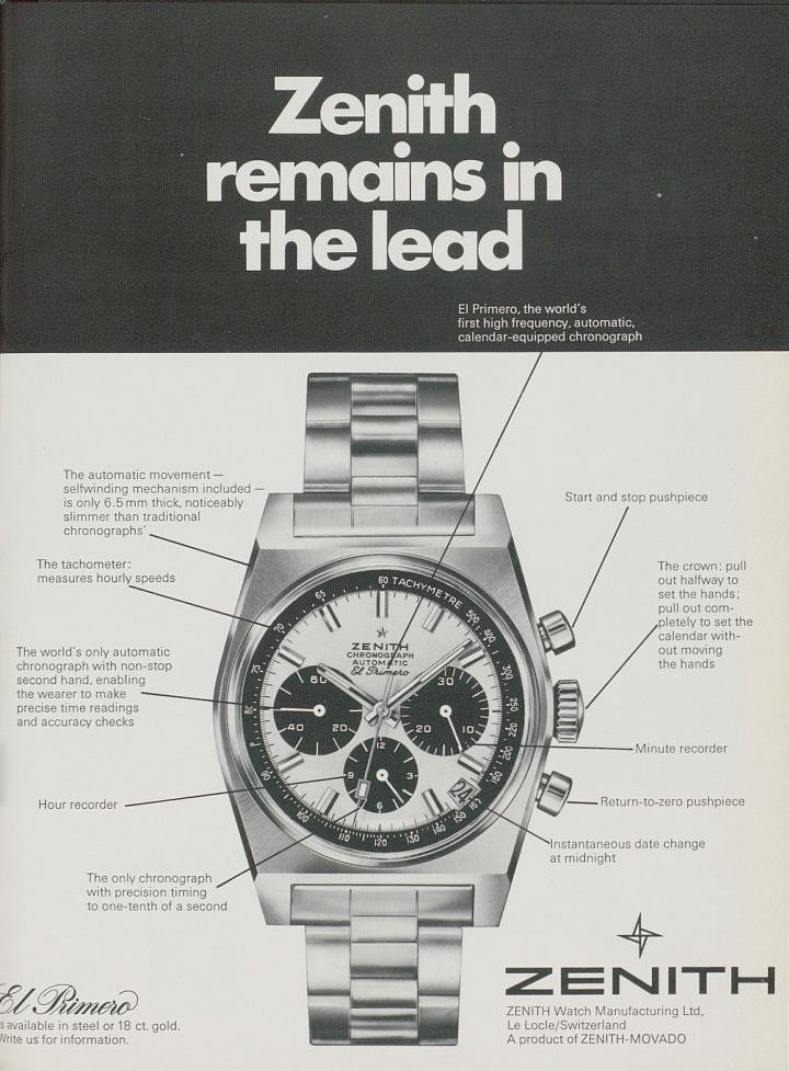 An advertisement for El Primero de Zenith in Europa Star in 1970. In the midst of the crisis in the watch industry, Charles Vermot saved precious technical documents that would later allow the rebirth of this legendary calibre. This emblematic case illustrates the risk of loss of know-how, particularly acute in times of economic difficulty.