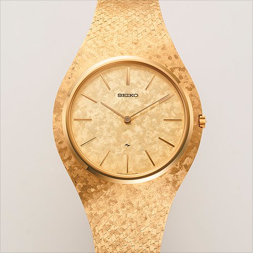 The first Credor watch in 1974, created as a premium line of high-end, ultra-thin dress watches using precious metals, with a name derived from the French “crête d'or” (crest of gold).
