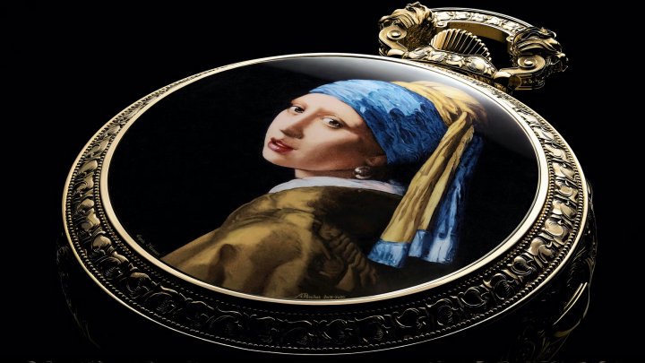 Vacheron Constantin Les Cabinotiers Westminster Sonnerie pocket watch (2021). The enamel miniature, signed A. Porchet 2018-2020, is an interpretation of Girl With A Pearl Earring by the Dutch painter Johannes Vermeer (1632-1675). Unique piece.