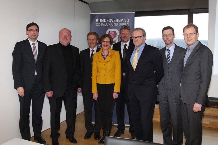 A group photo of the new BSU board members (from left to right): Thilo Brückner, Uwe Staib, Adalbert Mayer, Karina Ratzlaff, Marcus Binder, Peter Pfäffle, Karlheinz Karner, Stephan Rivoir.