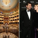 Left: La Fenice Theatre (Venice) - Right: Joshua Jackson & Diane Kruger wearing a Jaeger-LeCoultre Joaillerie 101 Watch