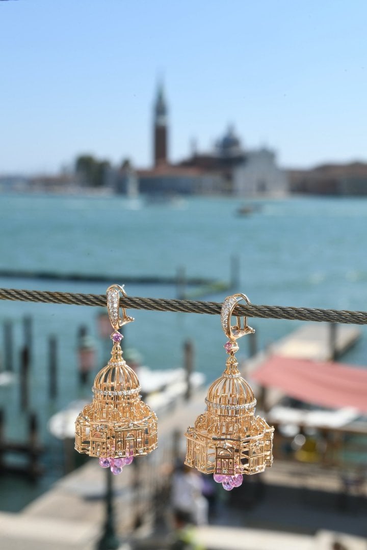 Basilica della Salute, gold and pink sapphire earrings