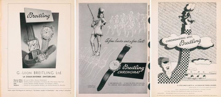 Breitling advertisements in Europa Star magazines from the 1950s