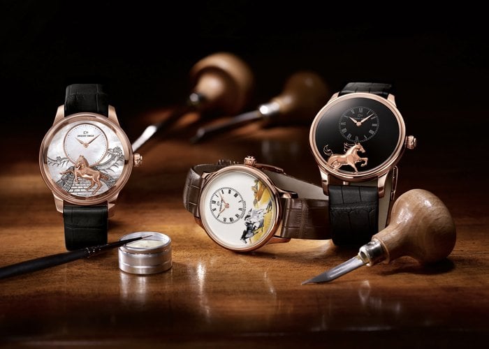 Left: PETITE HEURE MINUTE RELIEF HORSE - Middle: PETITE HEURE MINUTE HORSES - Right: PETITE HEURE MINUTE LOW RELIEF HORSE (all by Jaquet Droz)