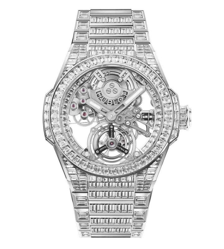 The Big Bang Integral Tourbillon High Jewellery, a new fully set unique piece (484 baguette-cut diamonds totalling 31 carats)