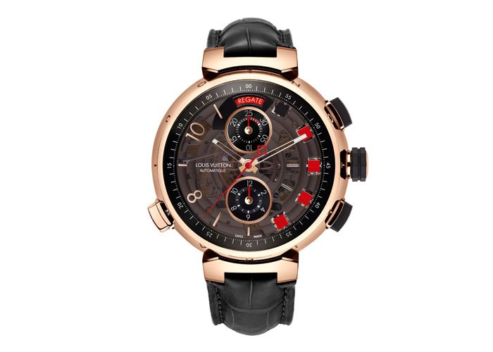 LOUIS VUITTON TAMBOUR SPIN TIME REGATTA WRIST WATCH WITH BLACK DIAL FOR MEN