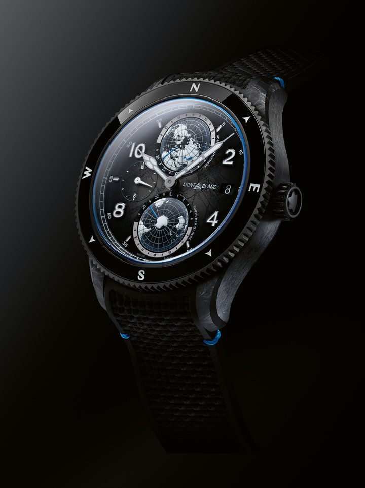 Montblanc introduces a brand-new limited edition 1858 Geosphere 0 Oxygen timepiece featuring a CARBO2 caseband.