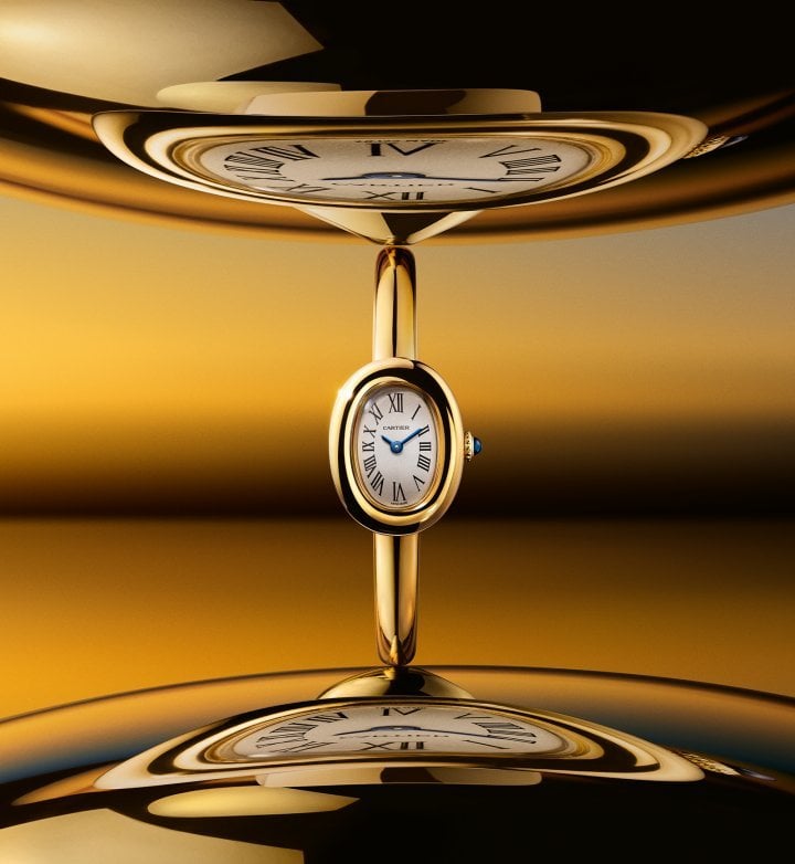 Since its launch in 1912, there have been multiple variations of the Baignoire watch. This year's iteration, in rose gold, yellow gold or fully paved, has been given new proportions.