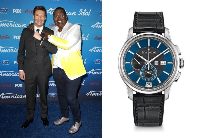 Left: Ryan Seacrest wearing Zenith on American Idol - Right: the Zenith Captain Winsor Chronograph