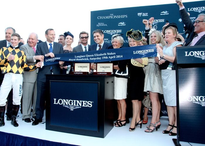 Prize-giving ceremony of the Longines Queen Elizabeth Stakes with Simon Baker, Longines Ambassador of Elegance and Juan-Carlos Capelli, Vice President and Head of International Marketing