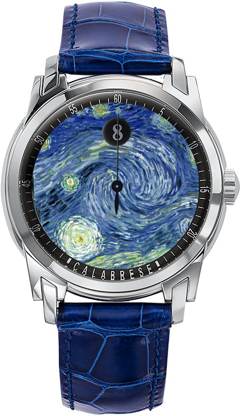 A Watch Museum model with a detail from “The Starry Night” by Vincent van Gogh (1889)
