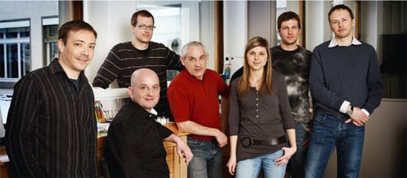 Left to right: Cédric Zaugg (Project leader), Emmanuel Bouchet (Manager responsible for watchmaking expertise), Nicolas Dürrenberger (R&D manager), Thierry Jacques (Financial director), Debora Calame (Secretarial assistant), Hervé Willemin (Senior design engineer) and Christophe Lüthi (Director).